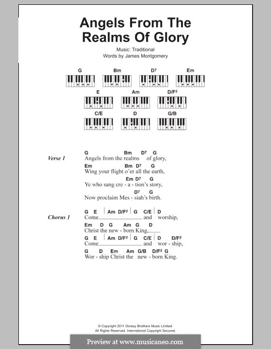 Angels from the Realms of Glory: Lyrics and piano chords by folklore