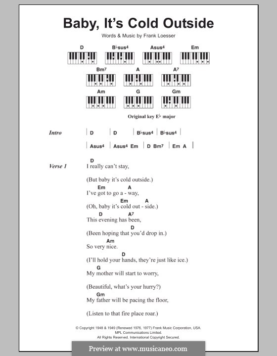Vocal version: Lyrics and piano chords by Frank Loesser