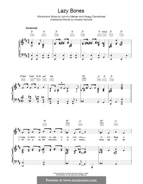 Lazy Bones: For voice and piano (or guitar) by Hoagy Carmichael