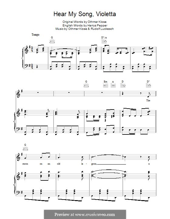 Hear My Song, Violetta (Josef Locke): For voice and piano (or guitar) by Leone Sinigaglia, Harry Pepper, Othmar Klose, Rudi Luksch