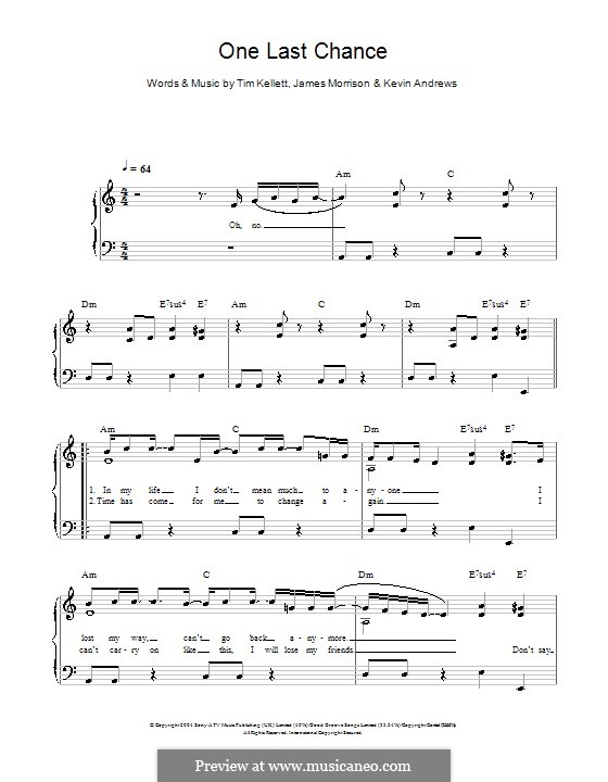 One Last Chance: For easy piano by James Morrison, Kevin Andrews, Tim Kellett