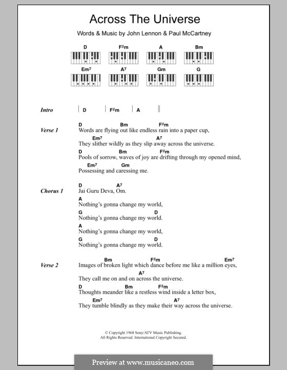 Across the Universe (The Beatles): Lyrics and piano chords by John Lennon, Paul McCartney