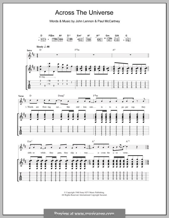 Across the Universe (The Beatles): For guitar (high quality sheet music) by John Lennon, Paul McCartney