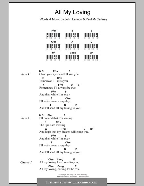 All My Loving (The Beatles): Lyrics and piano with chords by John Lennon, Paul McCartney