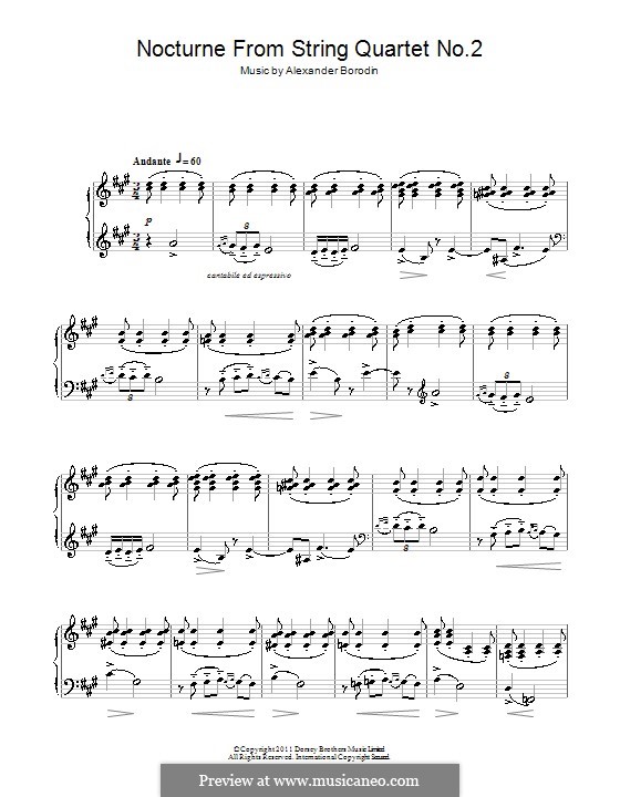 String Quartet No.2 in D Major: Movement III. Version for piano by Alexander Borodin