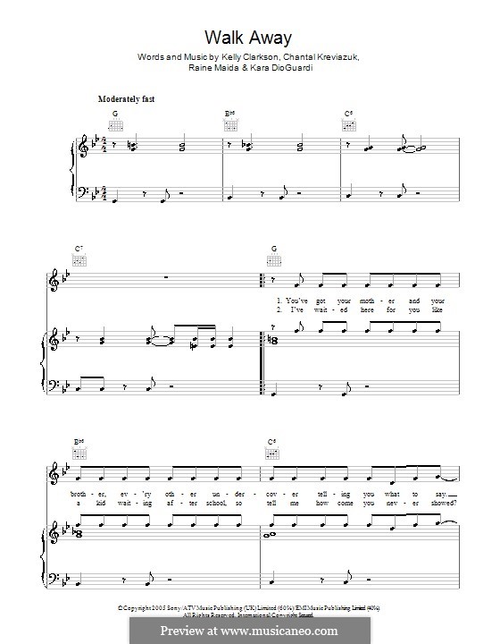 Walk Away: For voice and piano (or guitar) by Chantal Kreviazuk, Kara DioGuardi, Kelly Clarkson, Raine Maida