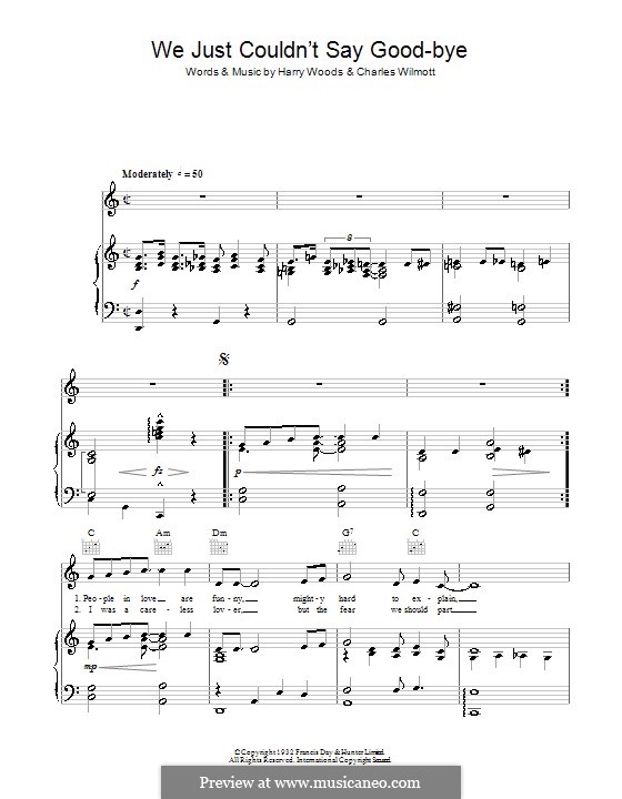 We Just Couldn't Say Goodbye (Patti Page): For voice and piano (or guitar) by Charles Wilmott, Harry Woods