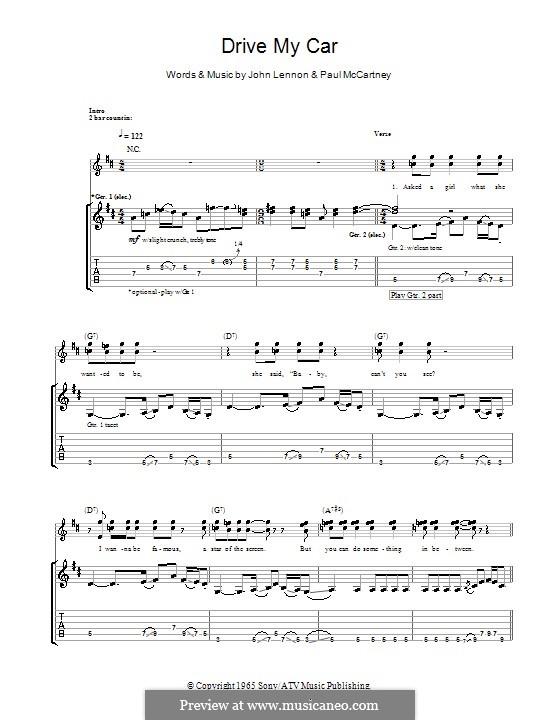 Drive My Car (The Beatles): For guitar with tab by John Lennon, Paul McCartney