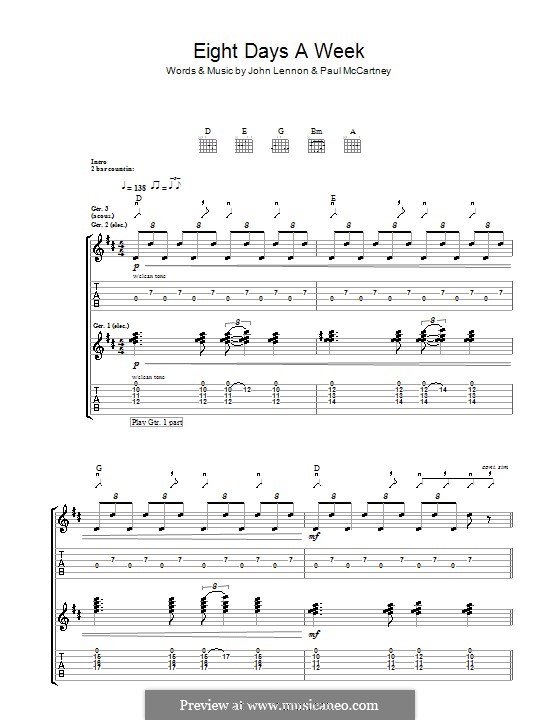 Eight Days a Week (The Beatles): For guitar by John Lennon, Paul McCartney