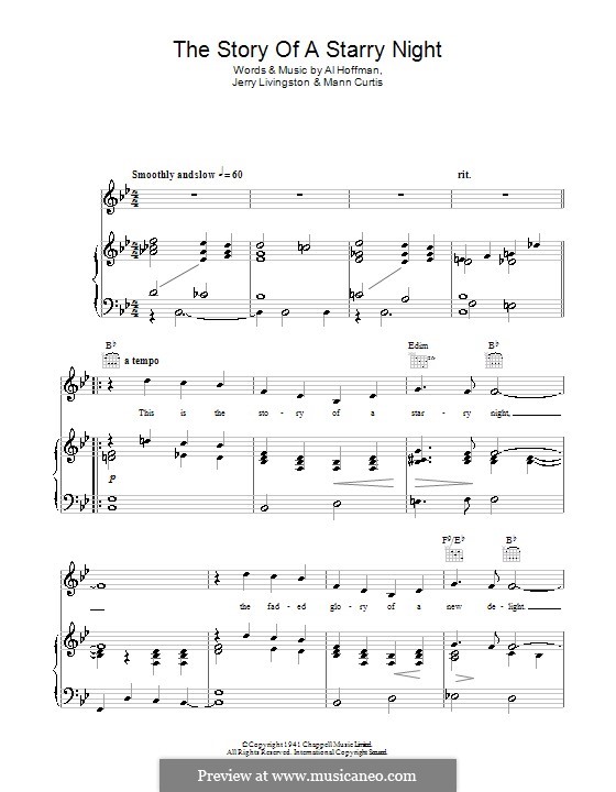 The Story of a Starry Night: For voice and piano (or guitar) by Al Hoffman, Jerry Livingston, Manny Kurtz