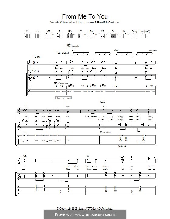 From Me to You (The Beatles): For guitar with tab by John Lennon, Paul McCartney