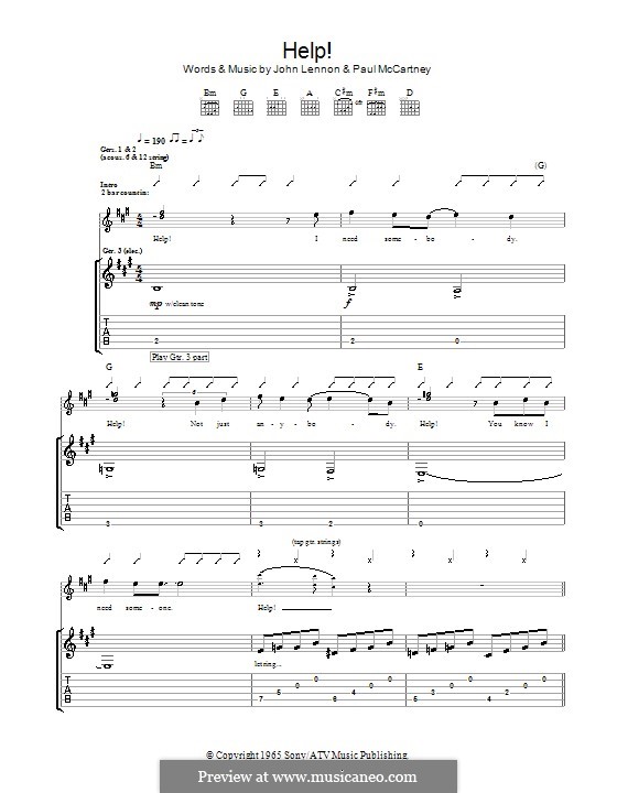 Help! (The Beatles): For guitar by John Lennon, Paul McCartney