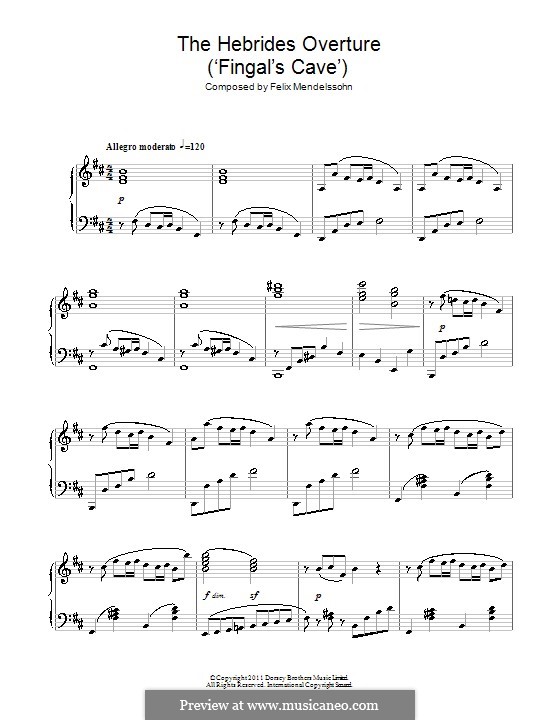 Die Hebriden oder Die Fingalshöhle (Hebrides Overture), Op.26: For piano. Fragment (high quality sheet music) by Felix Mendelssohn-Bartholdy