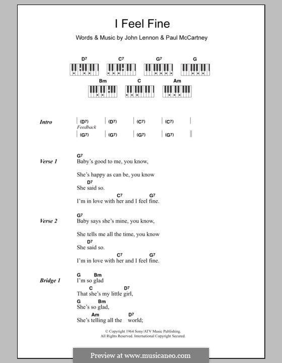 I Feel Fine (The Beatles): Lyrics and piano chords by John Lennon, Paul McCartney