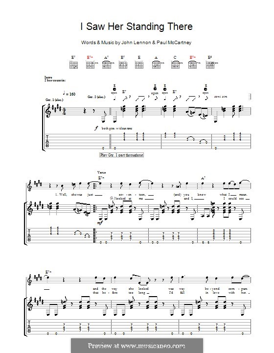 I Saw Her Standing There (The Beatles): For guitar with tab by John Lennon, Paul McCartney