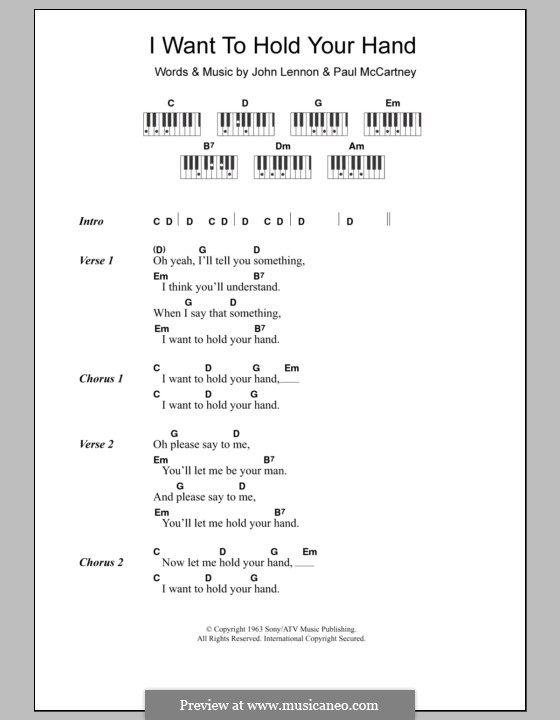 I Want to Hold Your Hand (The Beatles): Lyrics and piano chords by John Lennon, Paul McCartney