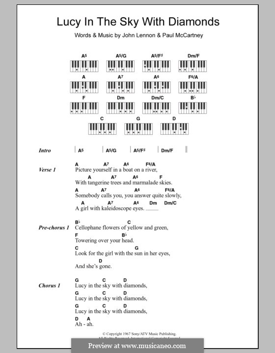 Lucy in the Sky with Diamonds (The Beatles): Lyrics and piano chords by John Lennon, Paul McCartney