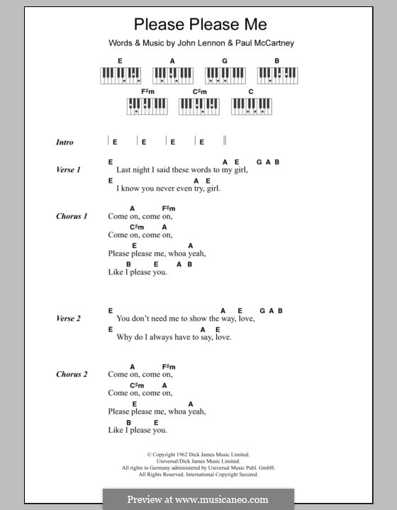 Please Please Me (The Beatles): Lyrics and piano chords by John Lennon, Paul McCartney