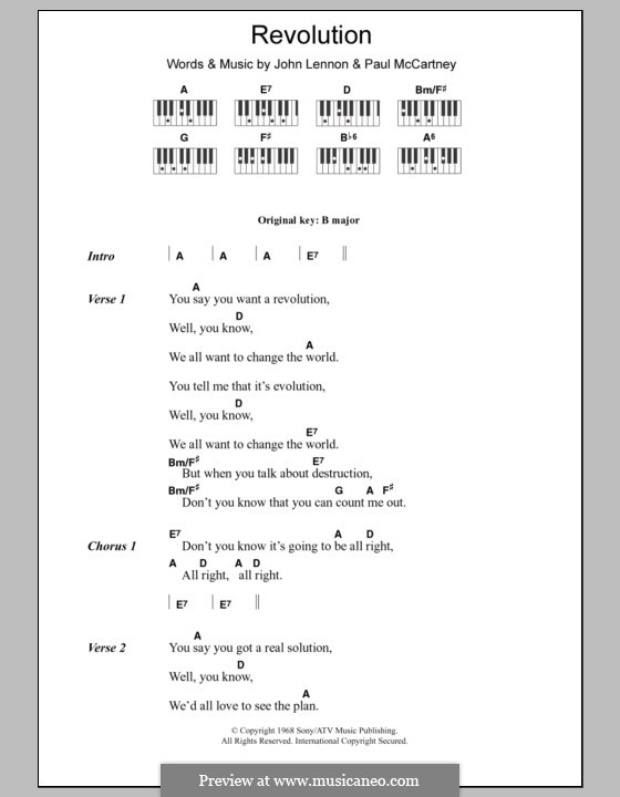 Revolution (The Beatles): Lyrics and piano chords by John Lennon, Paul McCartney