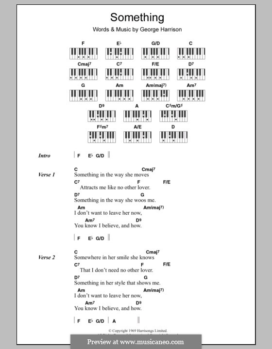 Something (The Beatles): Lyrics and piano chords by George Harrison