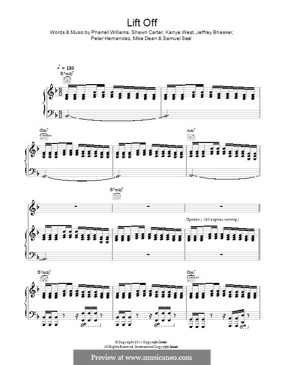 Lift Off (Jay Z & Kanye West Ft. Beyoncé): For voice and piano (or guitar) by Seal, Jeff Bhasker, Kanye West, Mike Dean, Bruno Mars, Pharrell Williams