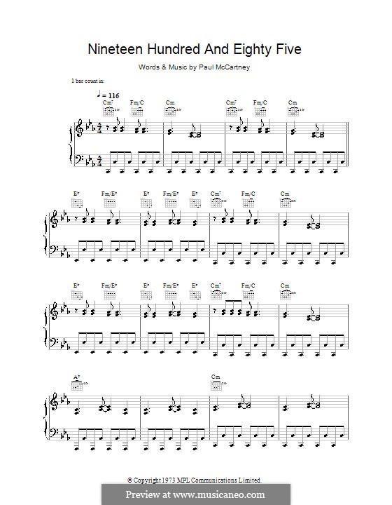 Nineteen Hundred and Eighty Five (Wings): For voice and piano (or guitar) by Paul McCartney