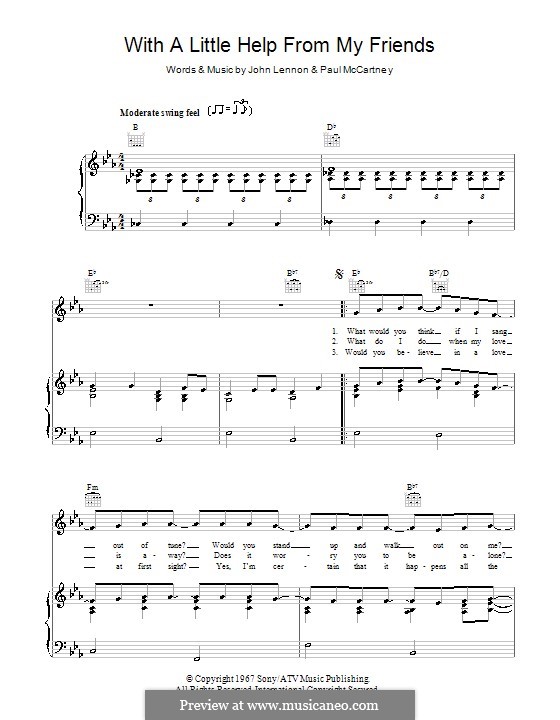 With a Little Help from My Friends (The Beatles): For voice and piano or guitar (high quality sheet music) by John Lennon, Paul McCartney