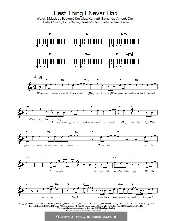 Best Thing I Never Had (Beyonce): For keyboard by Antonio Dixon, Caleb McCampbell, Kenneth 'Babyface' Edmonds, Larry Griffin, J. Que, Robert Shea Taylor