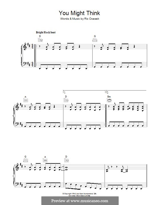 You Might Think (The Cars): For voice and piano (or guitar) by Ric Ocasek
