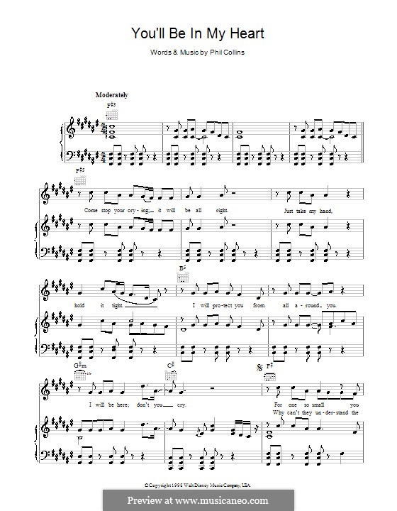 You'll Be in My Heart (from Walt Disney's Tarzan): For voice and piano or guitar (F Sharp Major) by Phil Collins