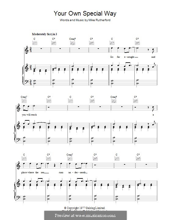 Your Own Special Way (Genesis): For voice and piano (or guitar) by Mike Rutherford