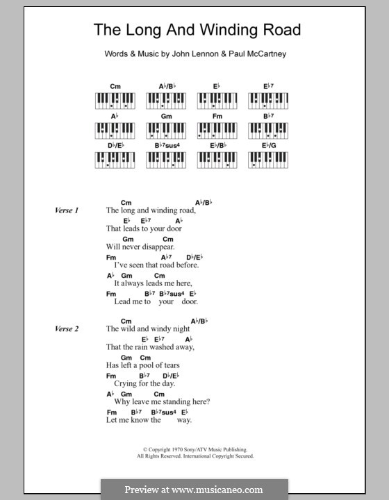 The Long and Winding Road (The Beatles): Lyrics and piano chords by John Lennon, Paul McCartney