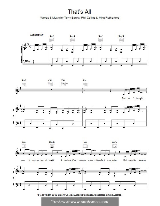 That's All (Genesis): For voice and piano (or guitar) by Tony Banks, Mike Rutherford, Phil Collins