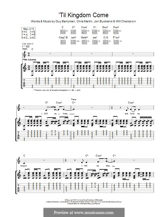 'Til Kingdom Come (Coldplay): For guitar with tab by Chris Martin, Guy Berryman, Jonny Buckland, Will Champion