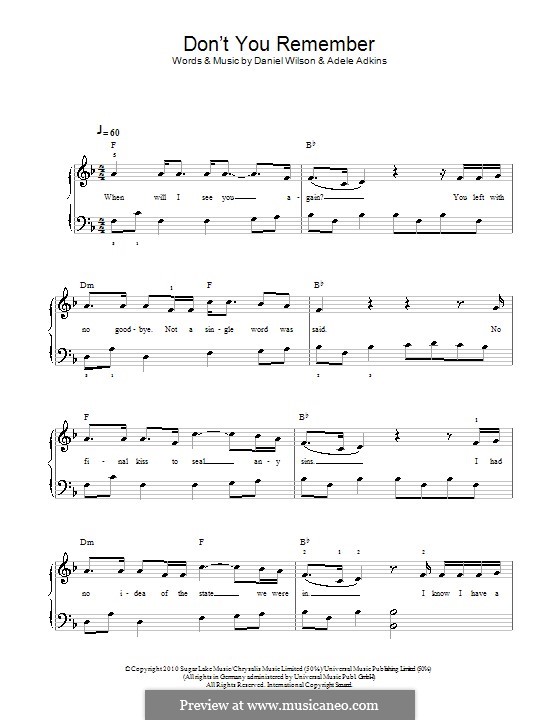 Don't You Remember: For easy piano by Adele, Daniel Wilson