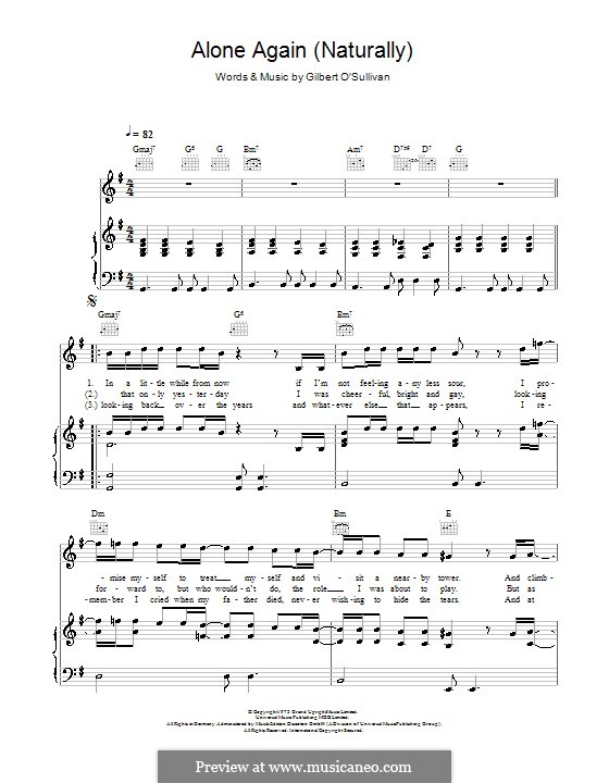 Gilbert O' Sullivan - Alone again (Naturally) Guitar Melody TAB Sheets