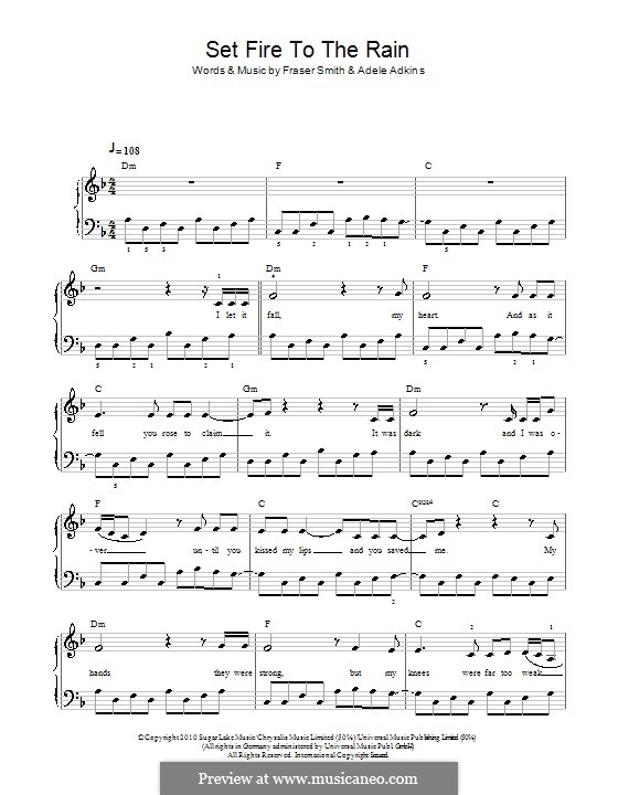 Set Fire to the Rain: For easy piano (with lyrics) by Adele, Fraser T. Smith