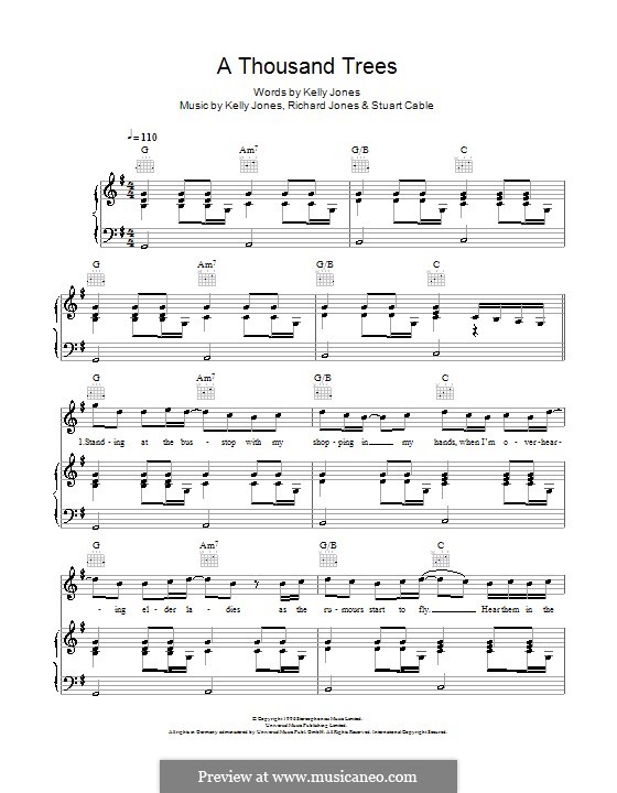 A Thousand Trees (Stereophonics): For voice and piano (or guitar) by Kelly Jones, Richard Jones, Stuart Cable