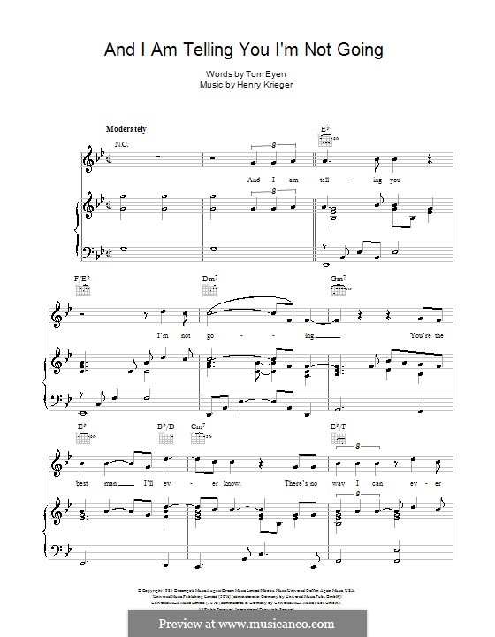 And I am Telling You I'm Not Going (Jennifer Hudson): For voice and piano (or guitar) by Henry Krieger