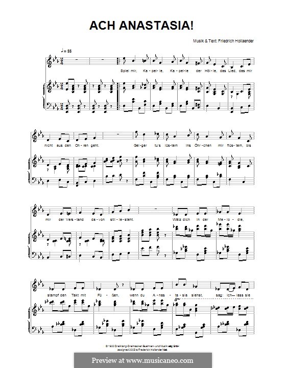 Ach Anastasia!: For voice and piano by Friedrich Holländer