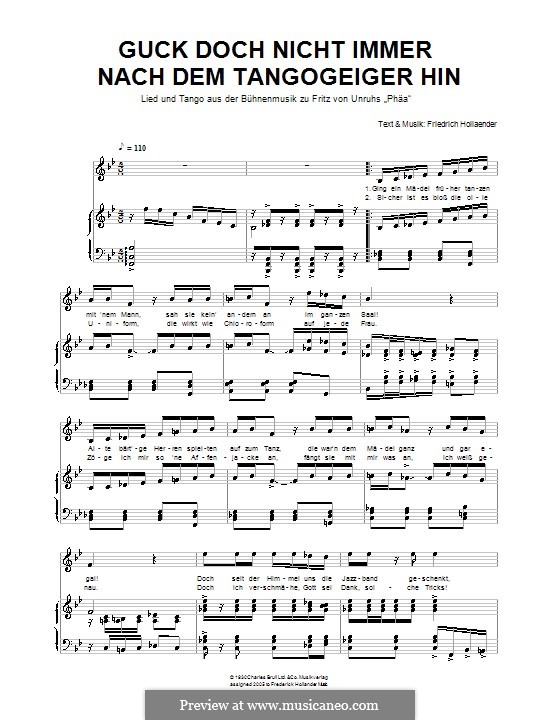 Guck doch nicht immer nach dem Tangogeiger hin: For voice and piano by Friedrich Holländer