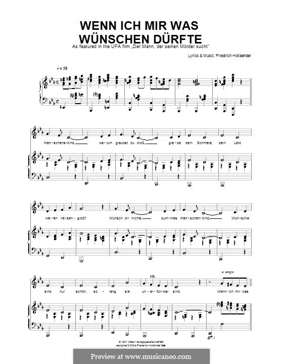 Wenn ich mir was wünchen dürfte: For voice and piano by Friedrich Holländer