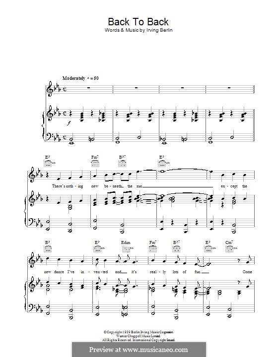 Back to Back (Glen Miller): For voice and piano (or guitar) by Irving Berlin