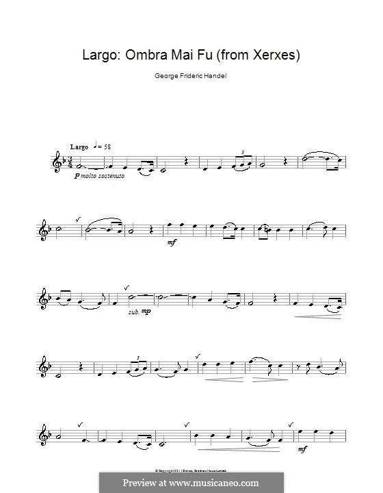 Largo (Ombra mai fu) printable score: For clarinet by Georg Friedrich Händel