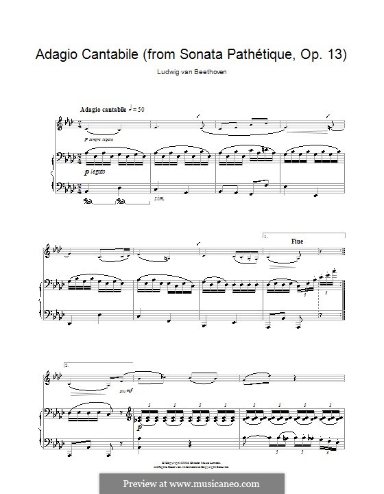 Movement II (Printable scores): Version for clarinet and piano by Ludwig van Beethoven