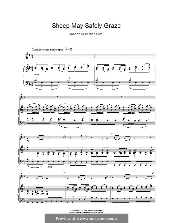 Sheep May Safely Graze (Printable Scores): For clarinet and piano by Johann Sebastian Bach