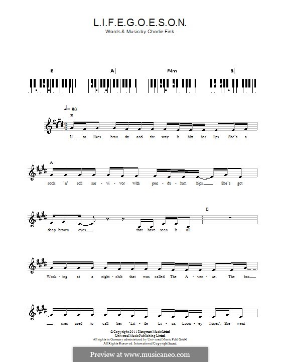 L.I.F.E.G.O.E.S.O.N. (Noah and The Whale): For keyboard by Charlie Fink