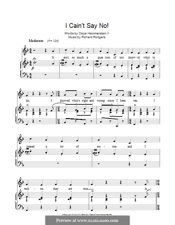 I Cain't Say No (from Oklahoma!): For voice and piano by Richard Rodgers