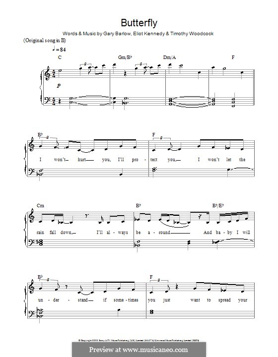 Butterfly: For easy piano by Eliot Kennedy, Gary Barlow, Timothy Woodcock