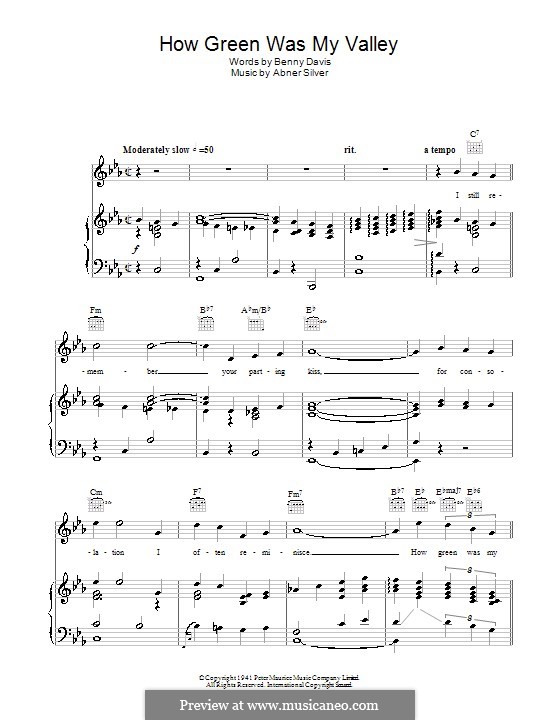 How Green Was My Valley (Vera Lynn): For voice and piano (or guitar) by Abner Silver